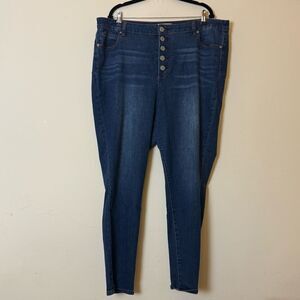 ELOQUII Gena Fit Peach Lift Button Fly Jeans, Size 22 Dark Wash